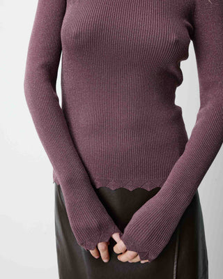 Pull ajusté en maille fine lurex parme Abbott