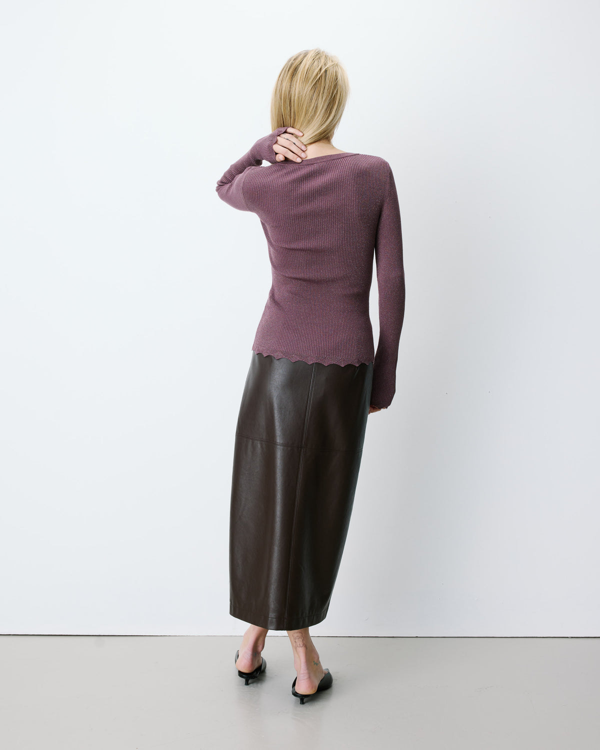 Pull ajusté en maille fine lurex parme Abbott