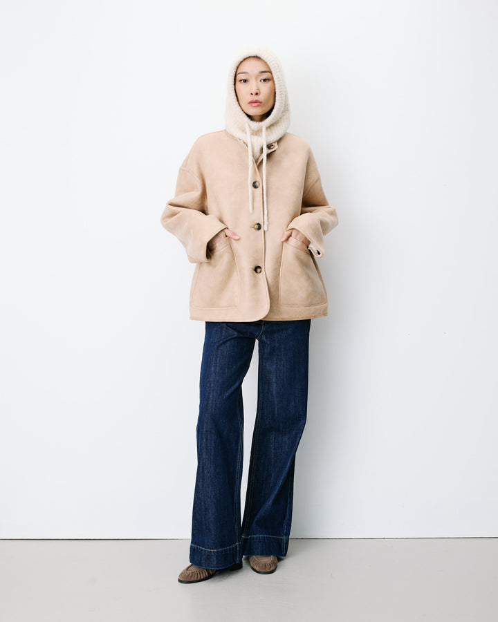 Reversible short teddy coat beige Arwen