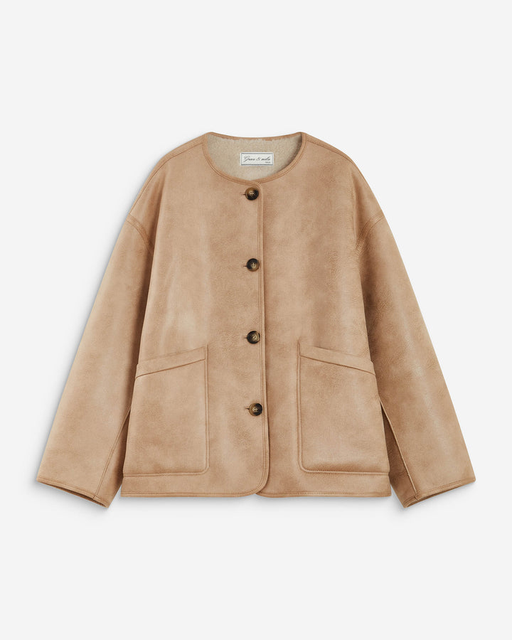 Reversible short teddy coat beige Arwen
