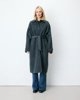 Manteau long en laine mélangée ceinturé anthracite Adam