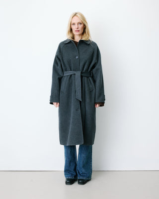 Manteau long en laine mélangée ceinturé anthracite Adam