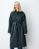 Manteau long en laine mélangée ceinturé anthracite Adam