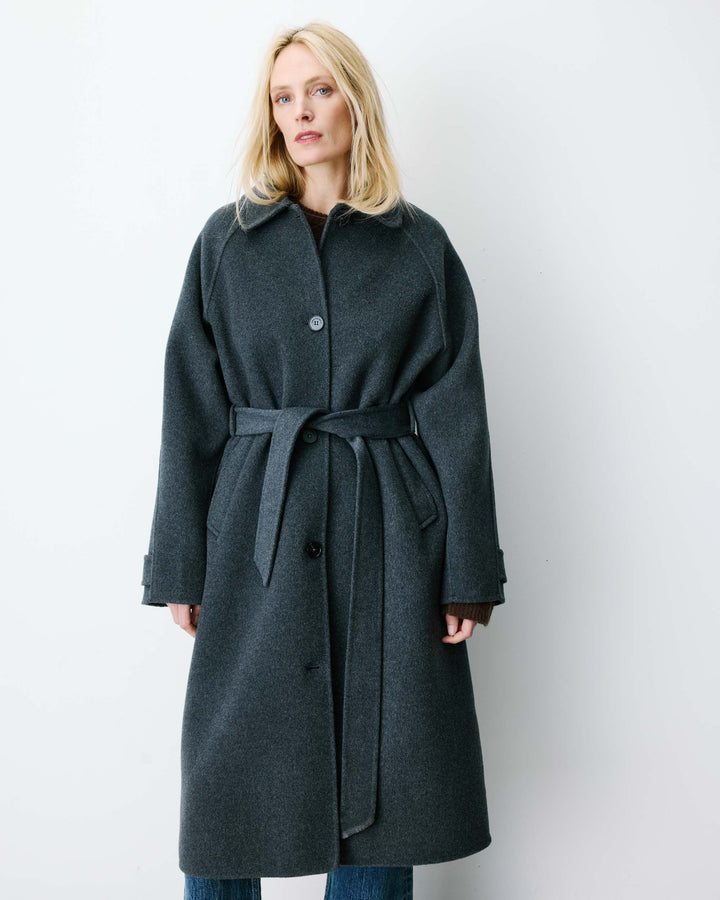 Manteau long en laine mélangée ceinturé anthracite Adam