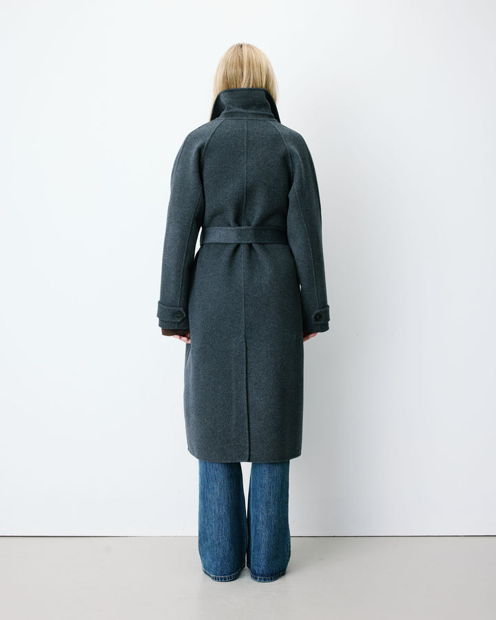 Manteau long en laine mélangée ceinturé anthracite Adam