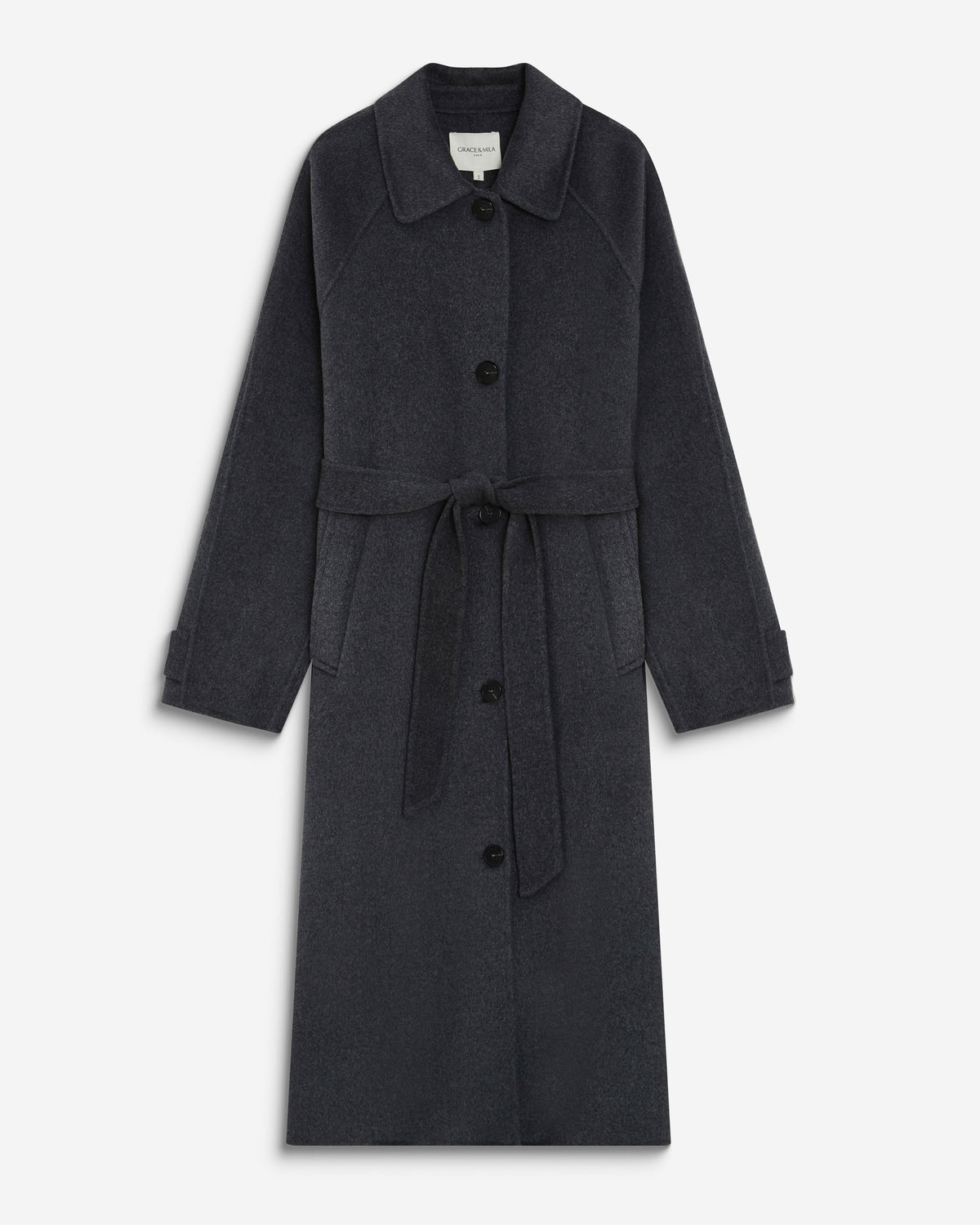 Manteau long en laine mélangée ceinturé anthracite Adam