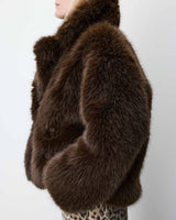 Manteau fausse fourrure croisé chocolat Amy