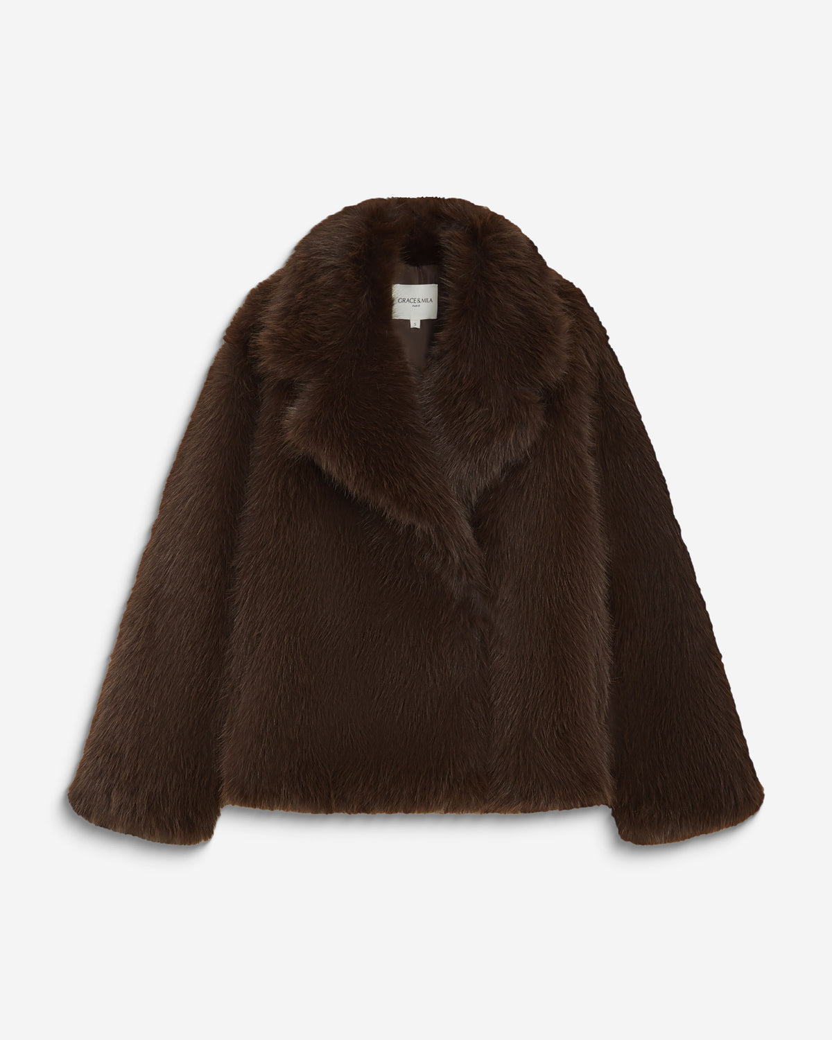 Manteau fausse fourrure croisé chocolat Amy