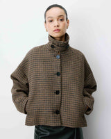 Manteau court pied-de-poule col structuré coffee Arthur