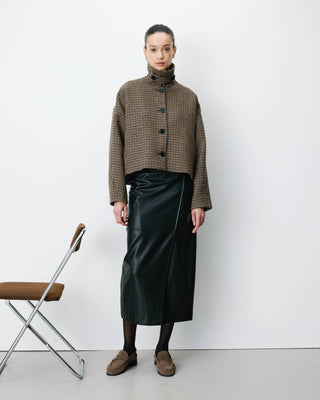 Manteau court pied-de-poule col structuré coffee Arthur