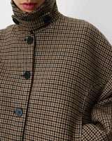 Manteau court pied-de-poule col structuré coffee Arthur