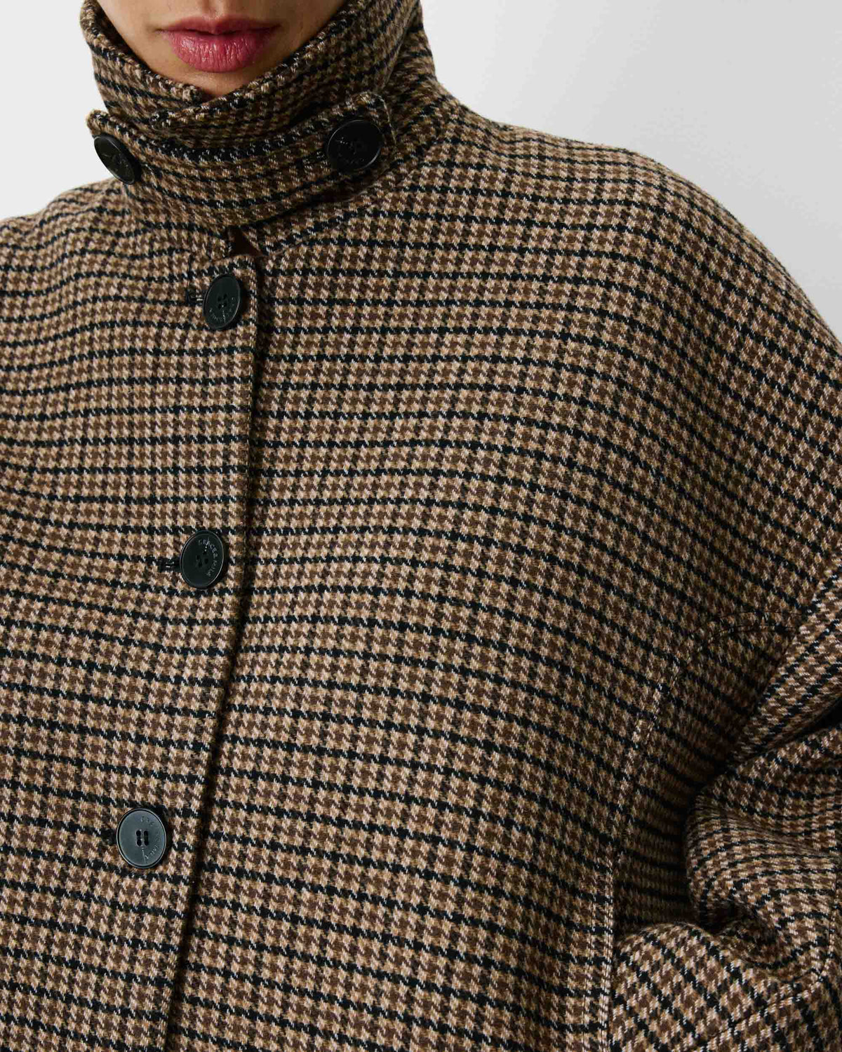 Manteau court pied-de-poule col structuré coffee Arthur