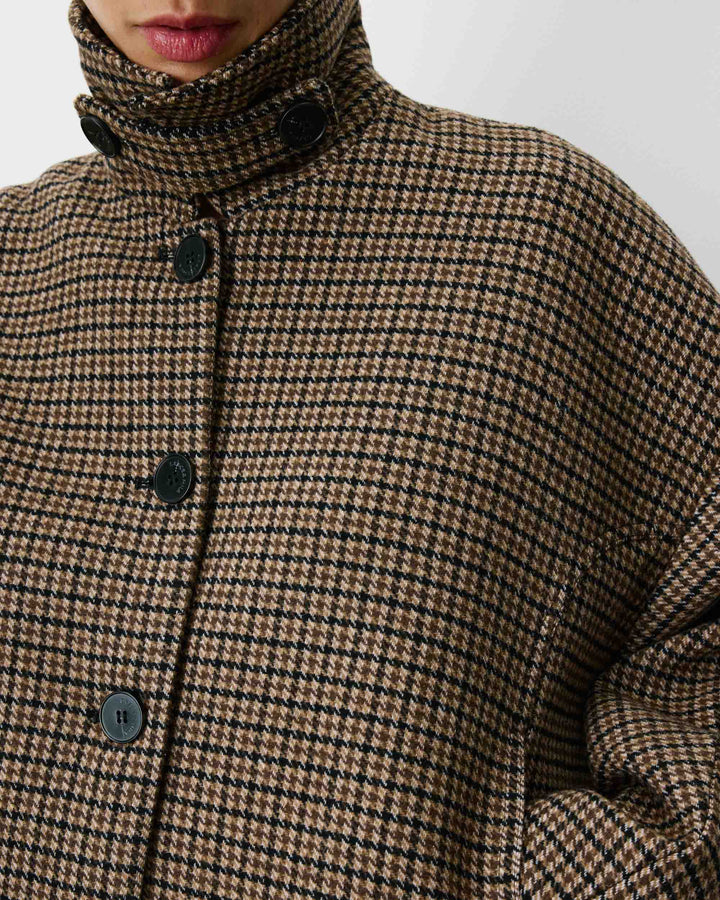 Manteau court pied-de-poule col structuré coffee Arthur