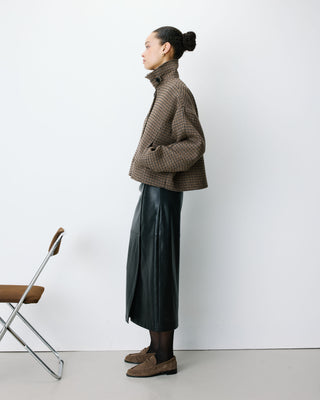 Manteau court pied-de-poule col structuré coffee Arthur
