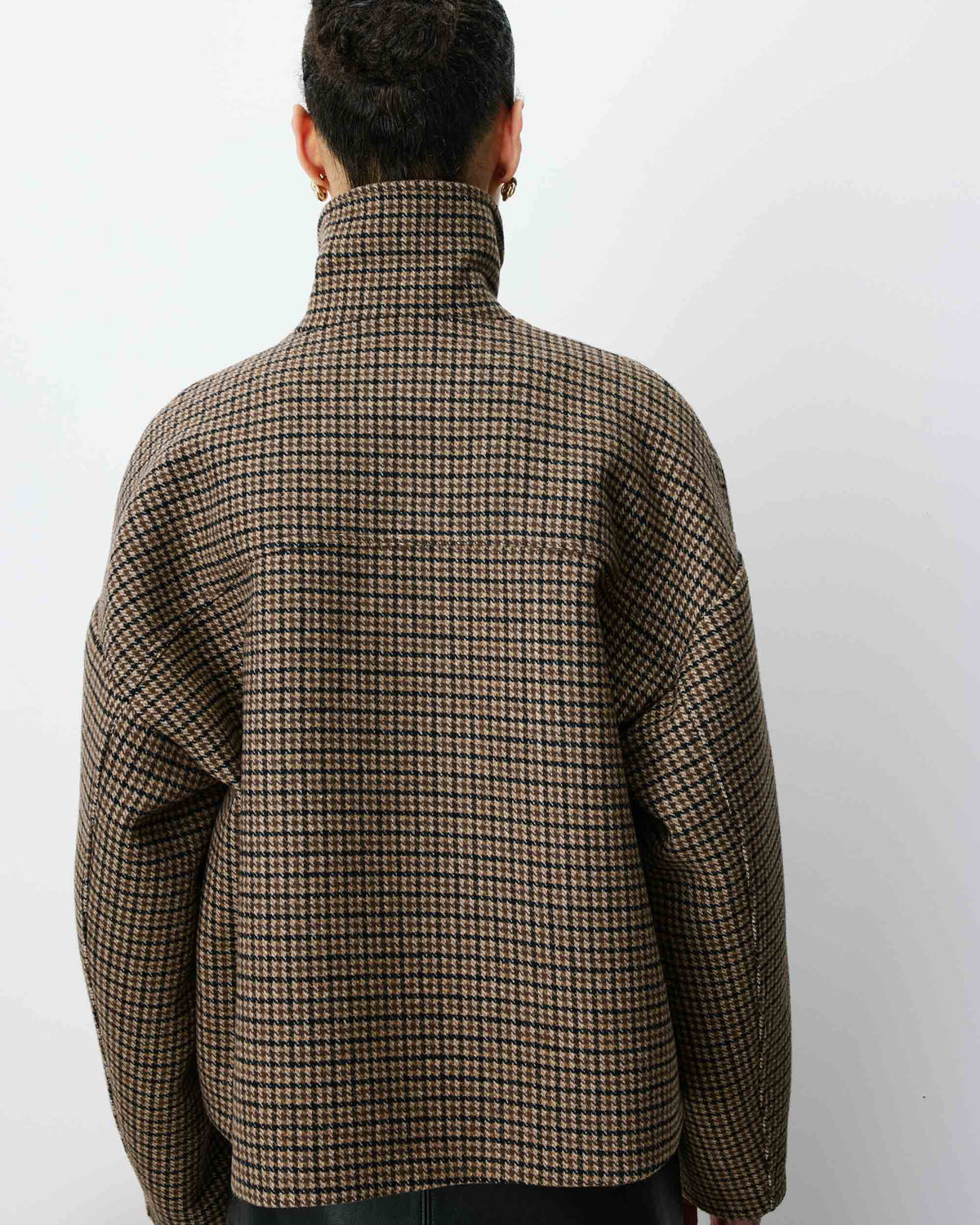 Manteau court pied-de-poule col structuré coffee Arthur