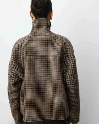 Manteau court pied-de-poule col structuré coffee Arthur