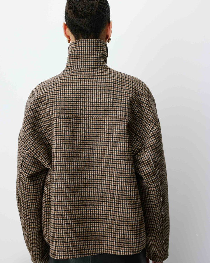 Manteau court pied-de-poule col structuré coffee Arthur