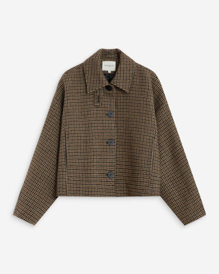 Manteau court pied-de-poule col structuré coffee Arthur