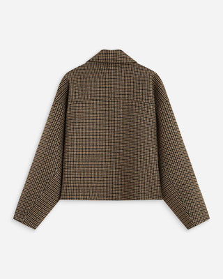 Manteau court pied-de-poule col structuré coffee Arthur