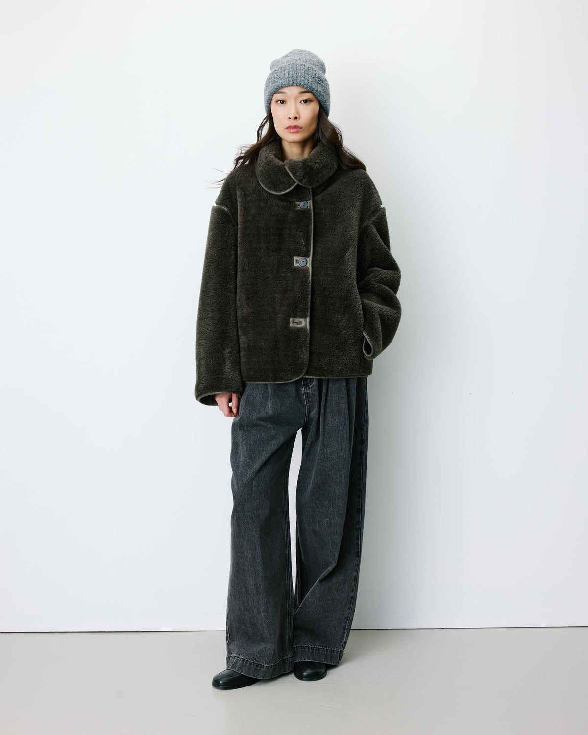 Buttoned faux-fur coat kaki Amelio