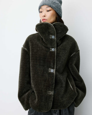 Buttoned faux-fur coat kaki Amelio