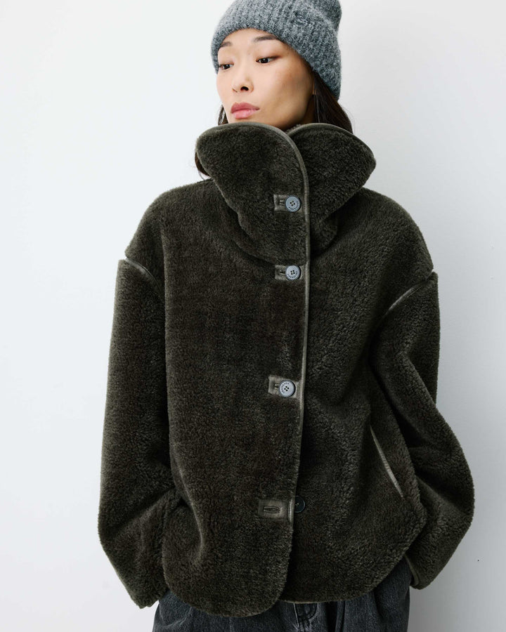 Buttoned faux-fur coat kaki Amelio