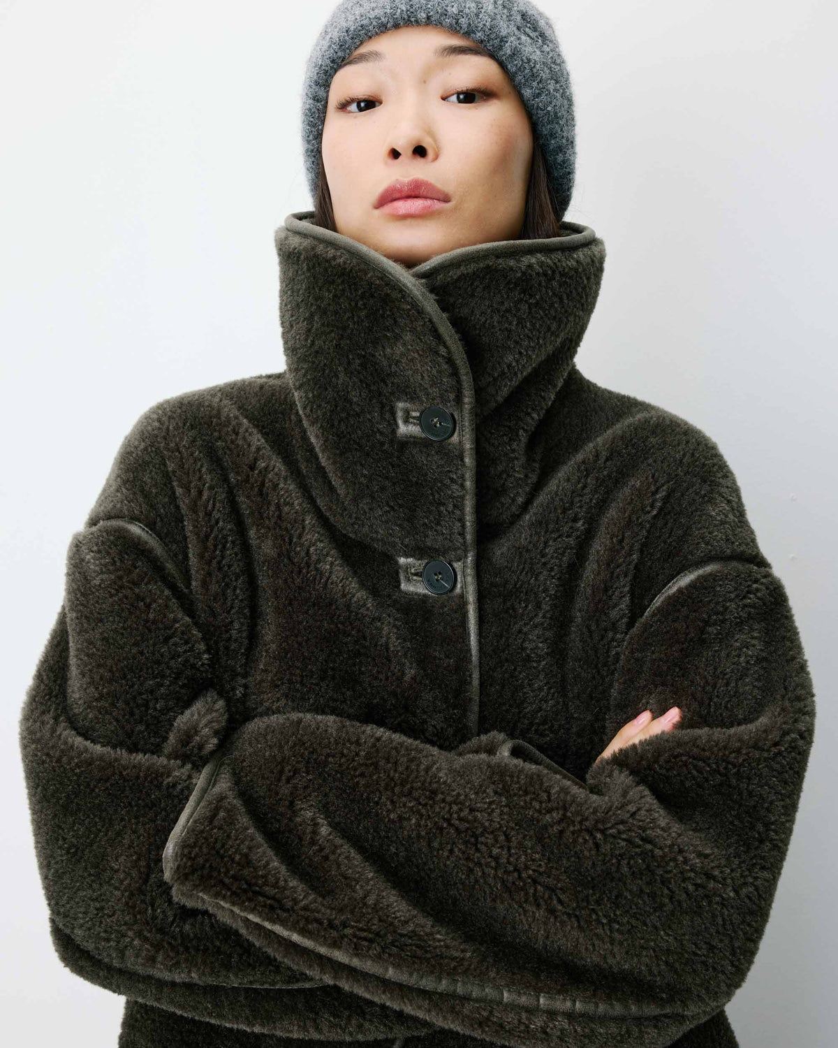 Buttoned faux-fur coat kaki Amelio