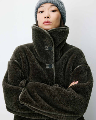 Buttoned faux-fur coat kaki Amelio