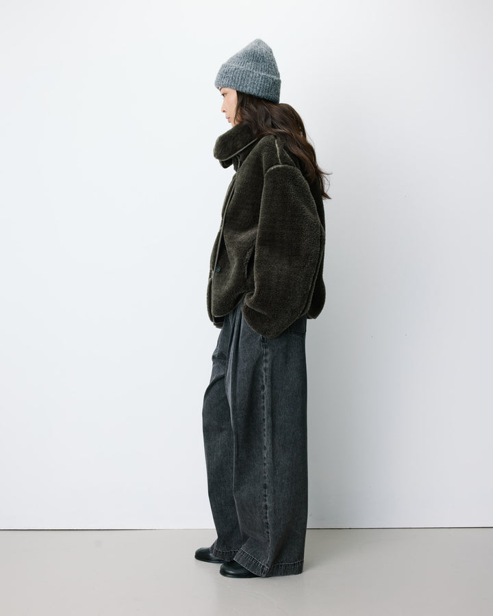 Buttoned faux-fur coat kaki Amelio