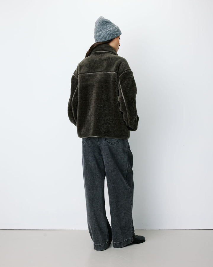 Buttoned faux-fur coat kaki Amelio