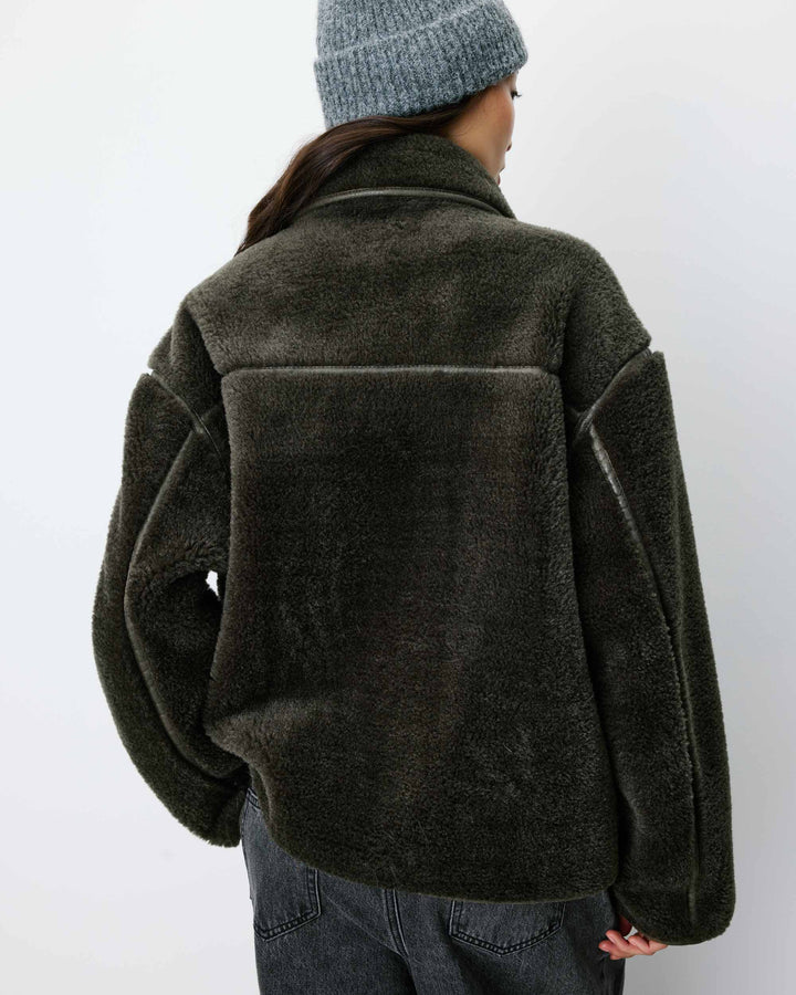 Buttoned faux-fur coat kaki Amelio