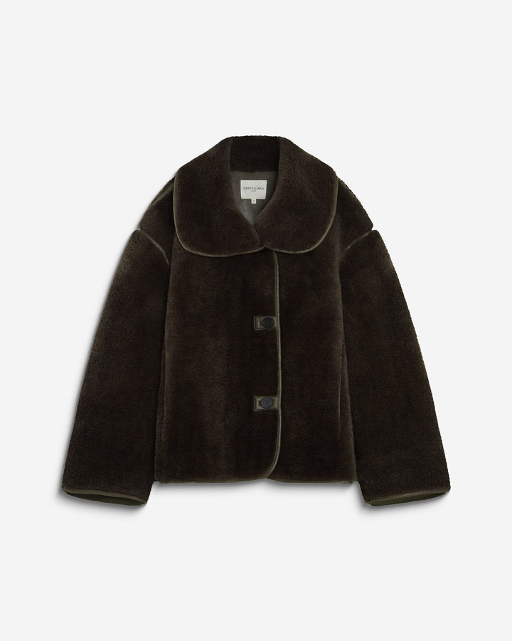 Buttoned faux-fur coat kaki Amelio
