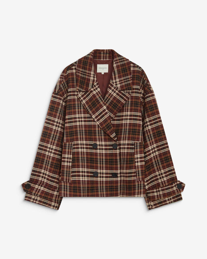 Manteau oversize croisé à carreaux cherry Ayme