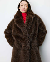 Long faux-fur coat chocolat Alara