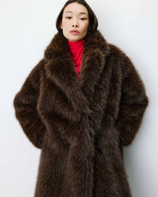 Long faux-fur coat chocolat Alara