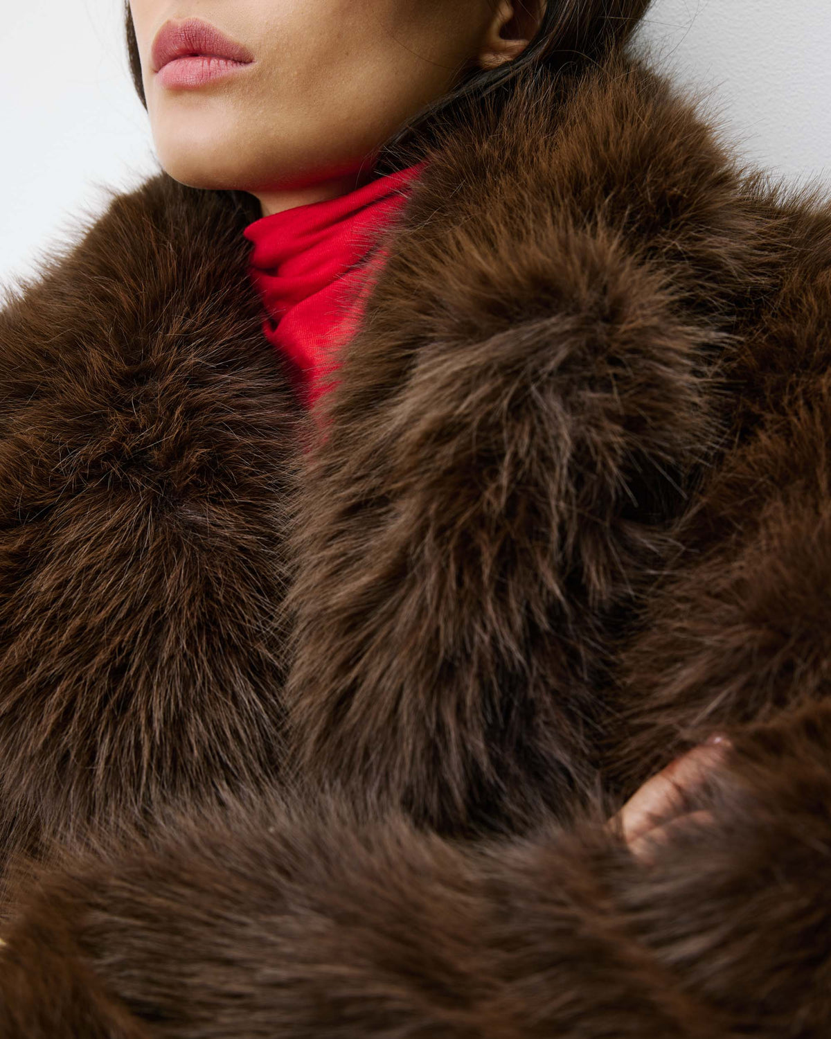 Long faux-fur coat chocolat Alara
