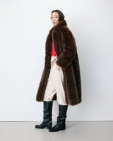 Long faux-fur coat chocolat Alara