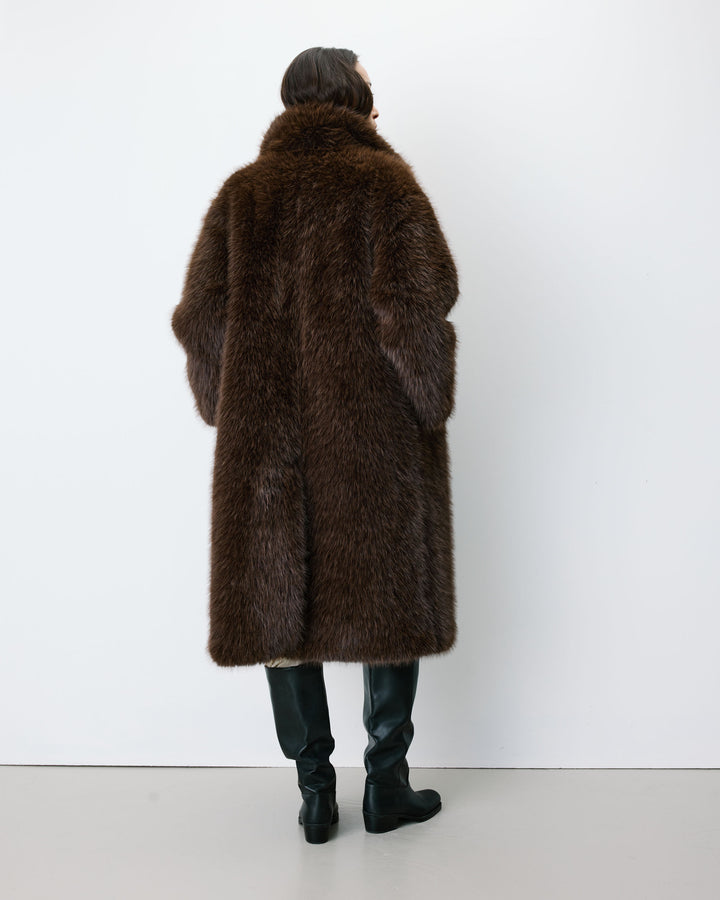 Long faux-fur coat chocolat Alara