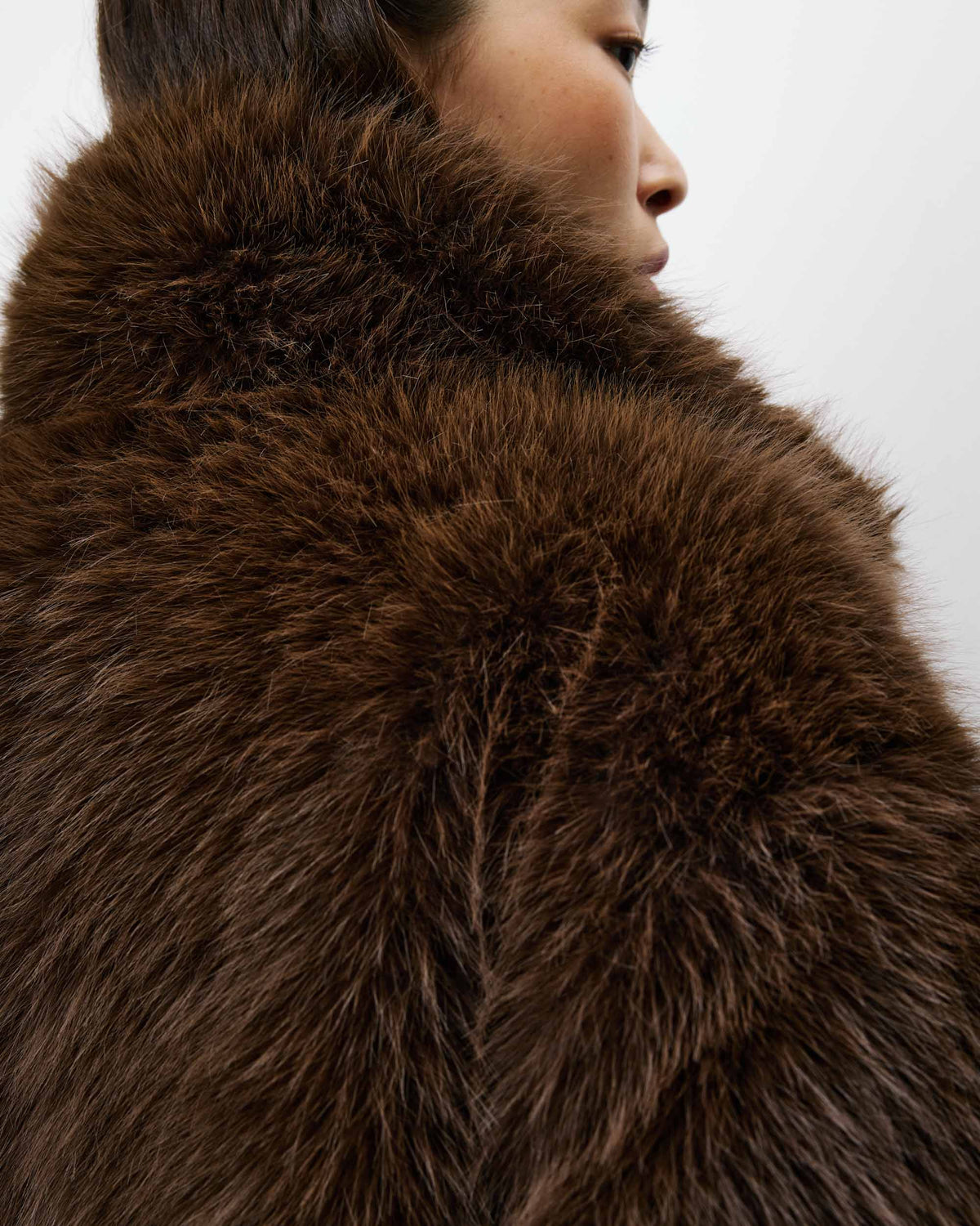 Long faux-fur coat chocolat Alara