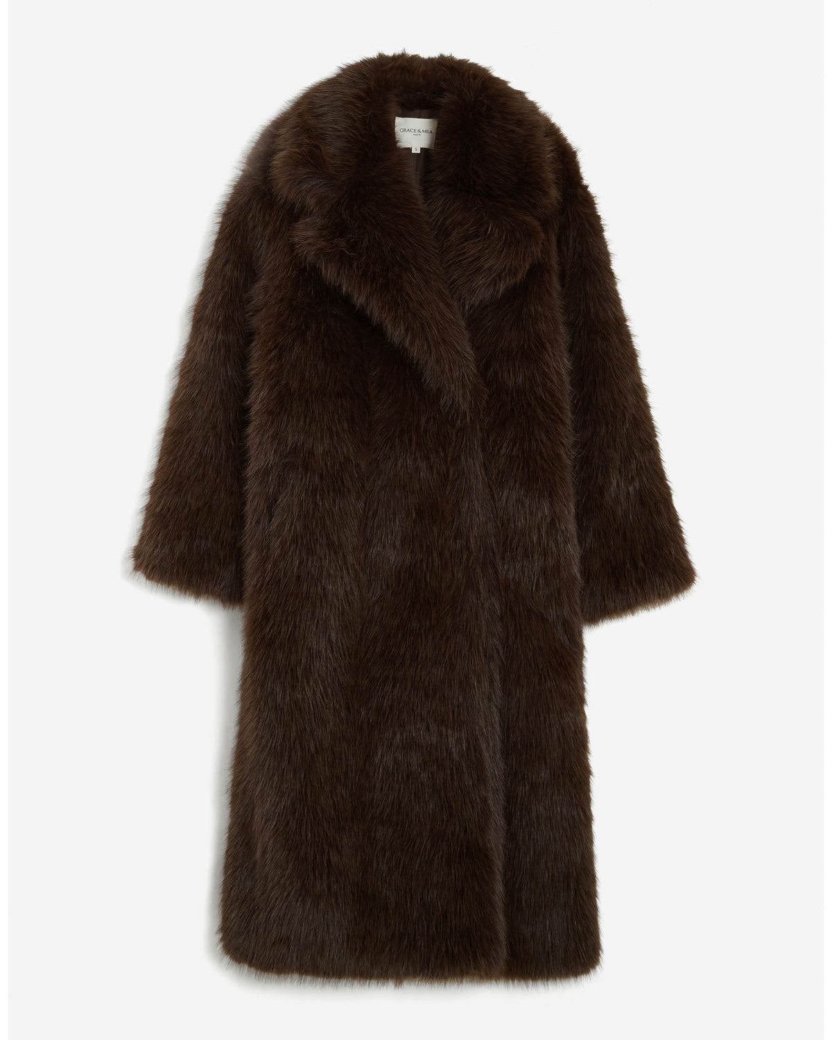 Long faux-fur coat chocolat Alara