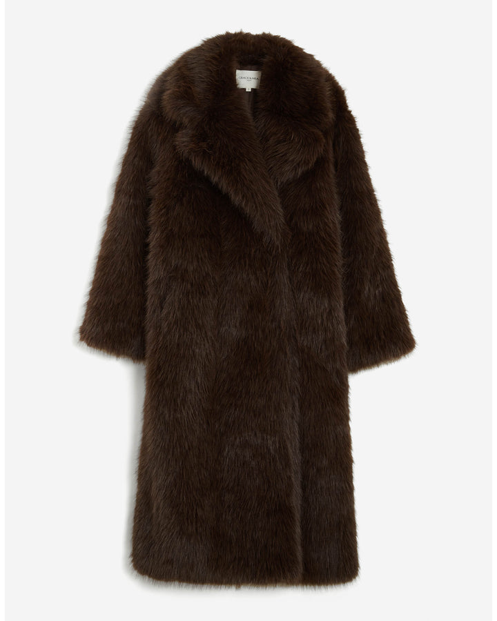 Long faux-fur coat chocolat Alara