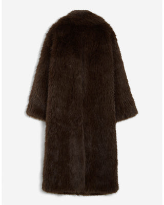 Long faux-fur coat chocolat Alara
