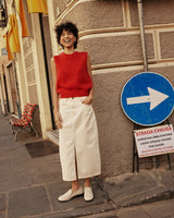 High-waist long denim skirt with front slit ecru Varenne
