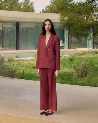 Pantalon tailleur large à plis terracotta Nilay