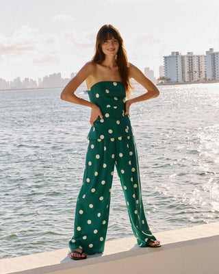 Pantalon large à pois emeraude Wynell