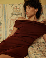 Fitted maxi dress with asymmetric neckline cherry Vanity