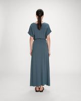 Robe longue portefeuille ceinturée emeraude Pollen
