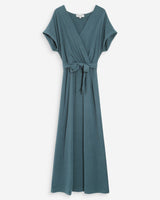 Robe longue portefeuille ceinturée emeraude Pollen