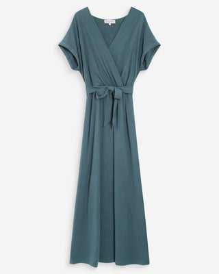 Robe longue portefeuille ceinturée emeraude Pollen
