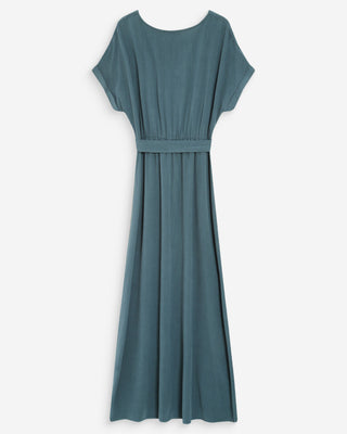 Robe longue portefeuille ceinturée emeraude Pollen